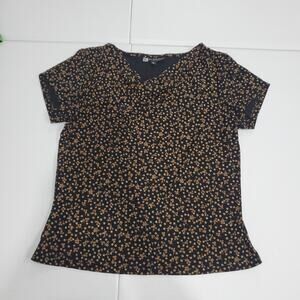 Y2K Fairy Grunge Whimsy Shirt Womens XL Black Floral Cowl Neck Stretch Top USA